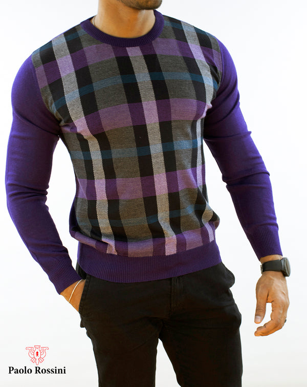 Regular Fit Crew Neck check Knitwear Pullover.  100% fine wool