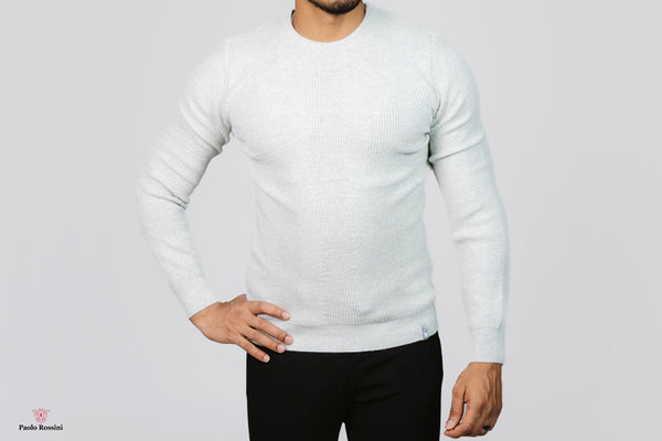 Slim Fit Crew Neck Knitwear Pullover - White