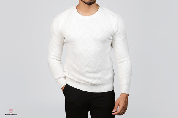 Slim Fit Crew Neck Knitwear Pullover - White