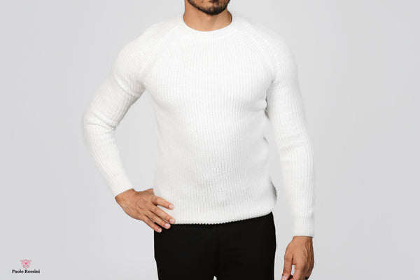 Slim Fit Crew Neck Knitwear Pullover - White