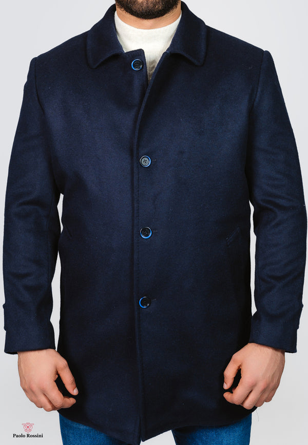 Classic Wool Elegance Coat - navy blue