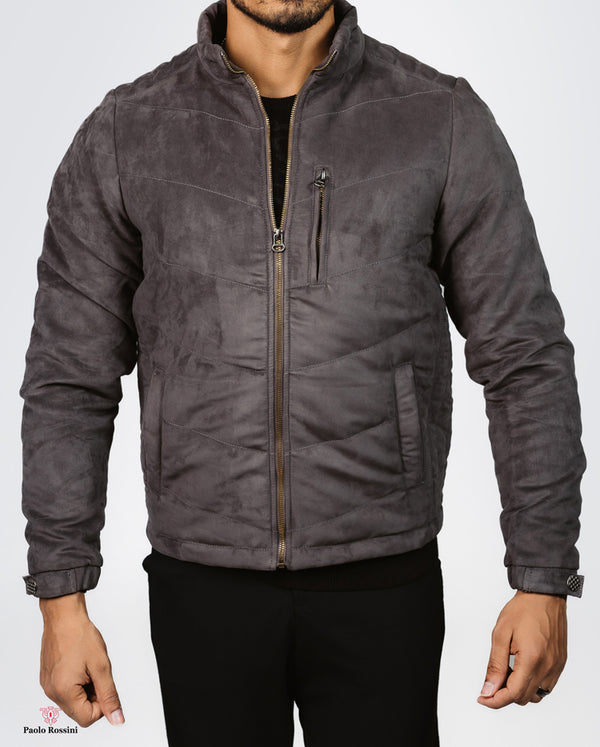 Regular Fit College Collar Bomber Suede Jacket